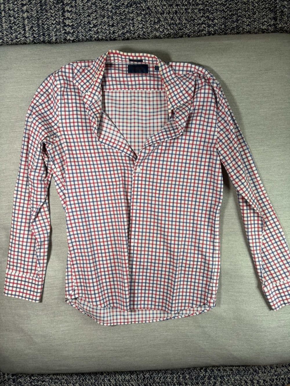 Men's Red and Blue Checked Casual Button-Down Shirt